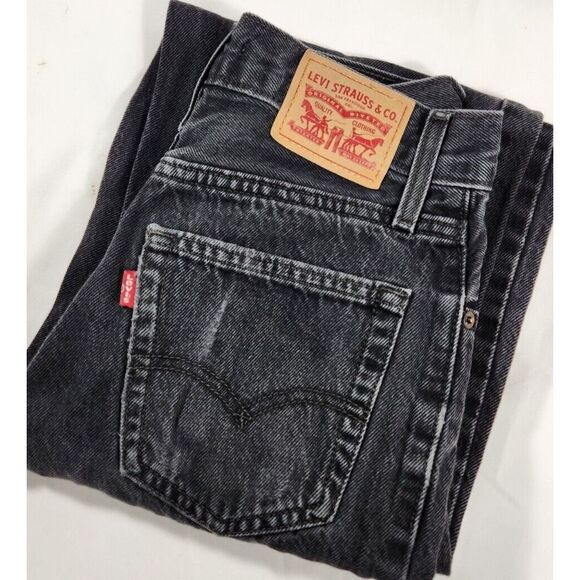 women's LEVI'S 94 BAGGY Black Jeans denim Stonewash size 24/26 - Picture 1 of 9